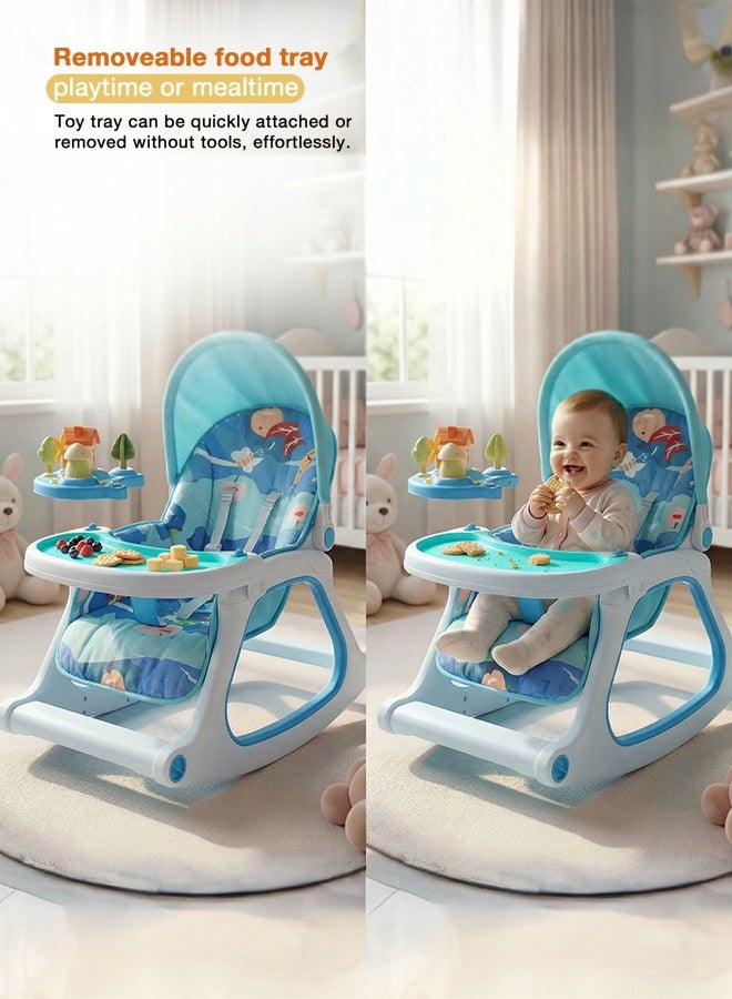 BAYBEE 3 in 1 Baby Rocker & Feeding Chair | Baby Rocking Chair for Kids with Soothing Rocking Motion, Adjustable Recline, Removable Food & Toy Tray, Safety Harness | Baby Rocker for Kids 0 to 3 Years Blue - Image 5